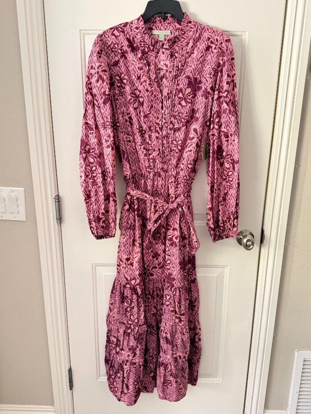 Ryegrass Size L Purple Floral 100% Cotton Tiered Boho Maxi Dress NWT